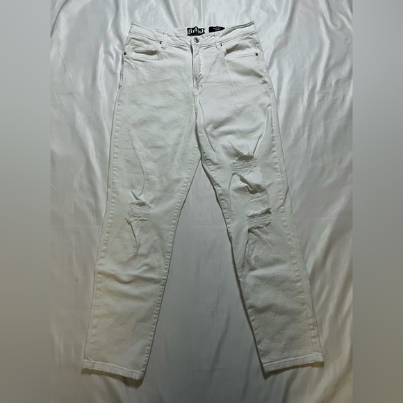 Girlish White High Rise Mom Fit Distressed Jeans - Picture 2 of 13